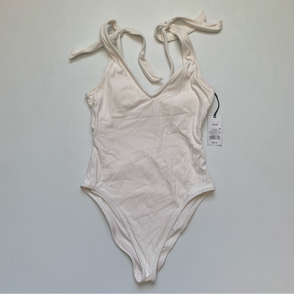 Shade & Shore Off-White One Piece Swimsuit with Tie Straps